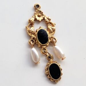 Vintage ART Arthur Pepper Art Deco Gold Tone Faux Pearl Dangle Necklace Pendant